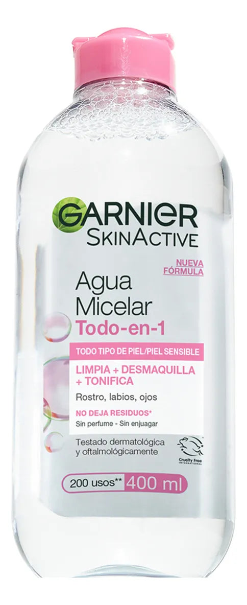 Agua Micelar Todo en 1 Garnier SkinActive - Limpia, Desmaquilla y Tonifica 400ml