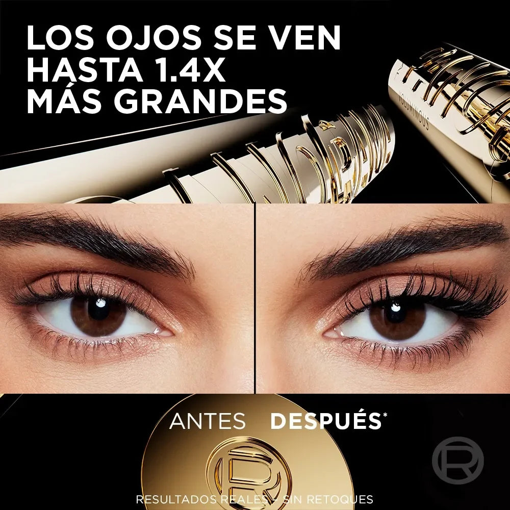 Comparación de ojos antes y después de aplicar máscara de pestañas, efecto volumen y alargamiento, producto cosmético, Somos Lashy