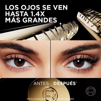 Comparación de ojos antes y después de aplicar máscara de pestañas, efecto volumen y alargamiento, producto cosmético, Somos Lashy