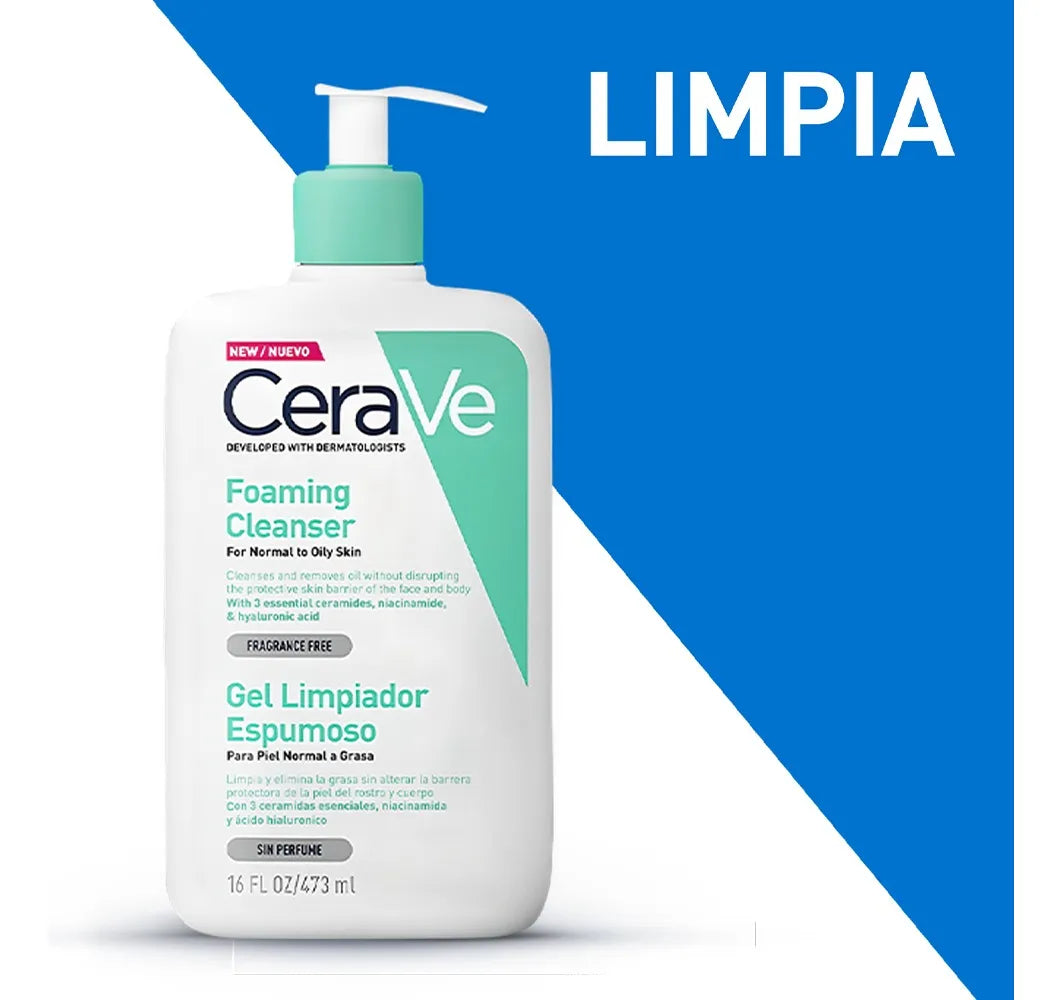 CeraVe Foaming Facial Cleanser - Gel Limpiador Espumoso para Piel Normal a Grasa 473ml