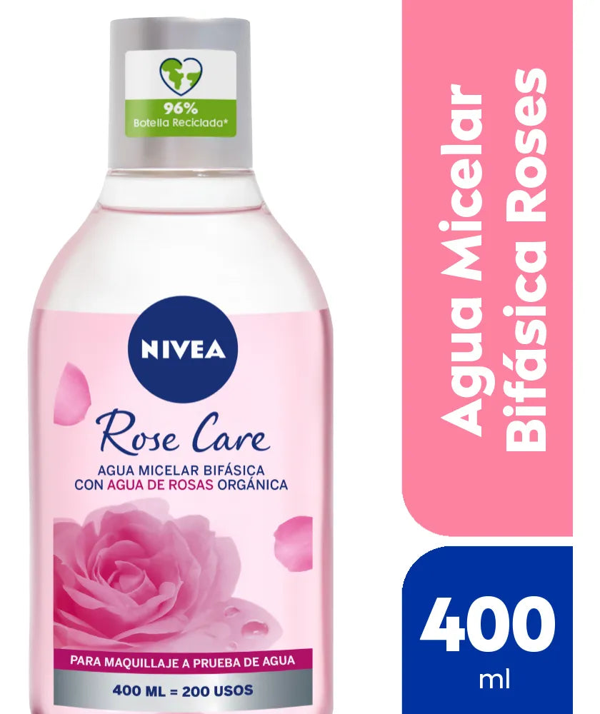 Agua Micelar Bifásica NIVEA Rose Care - Limpiador y Desmaquillante para Todo Tipo de Piel 400ml