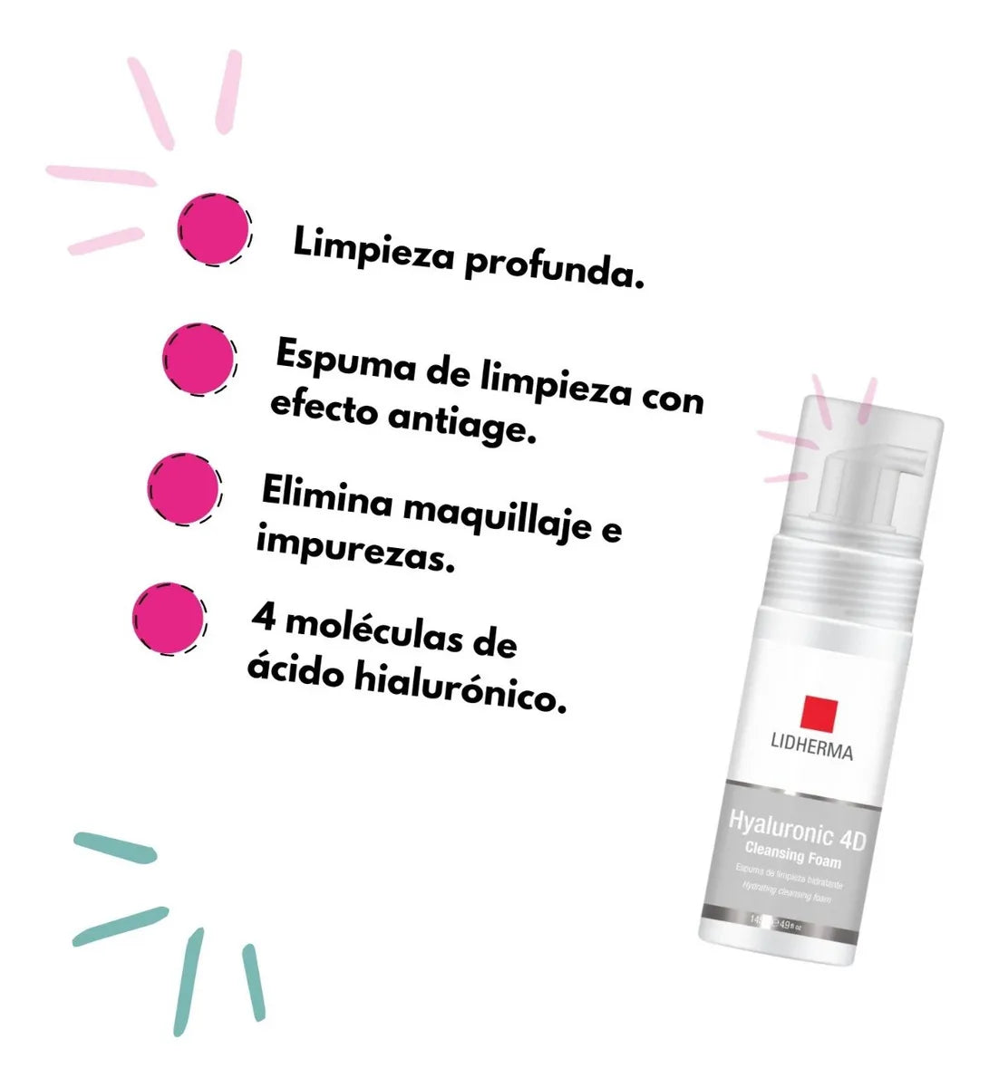 Lidherma Hyaluronic 4D Cleansing Foam - Espuma de Limpieza Facial Hidratante 145ml