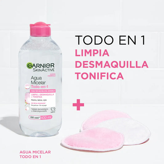 Agua Micelar Todo en 1 Garnier SkinActive - Limpia, Desmaquilla y Tonifica 400ml