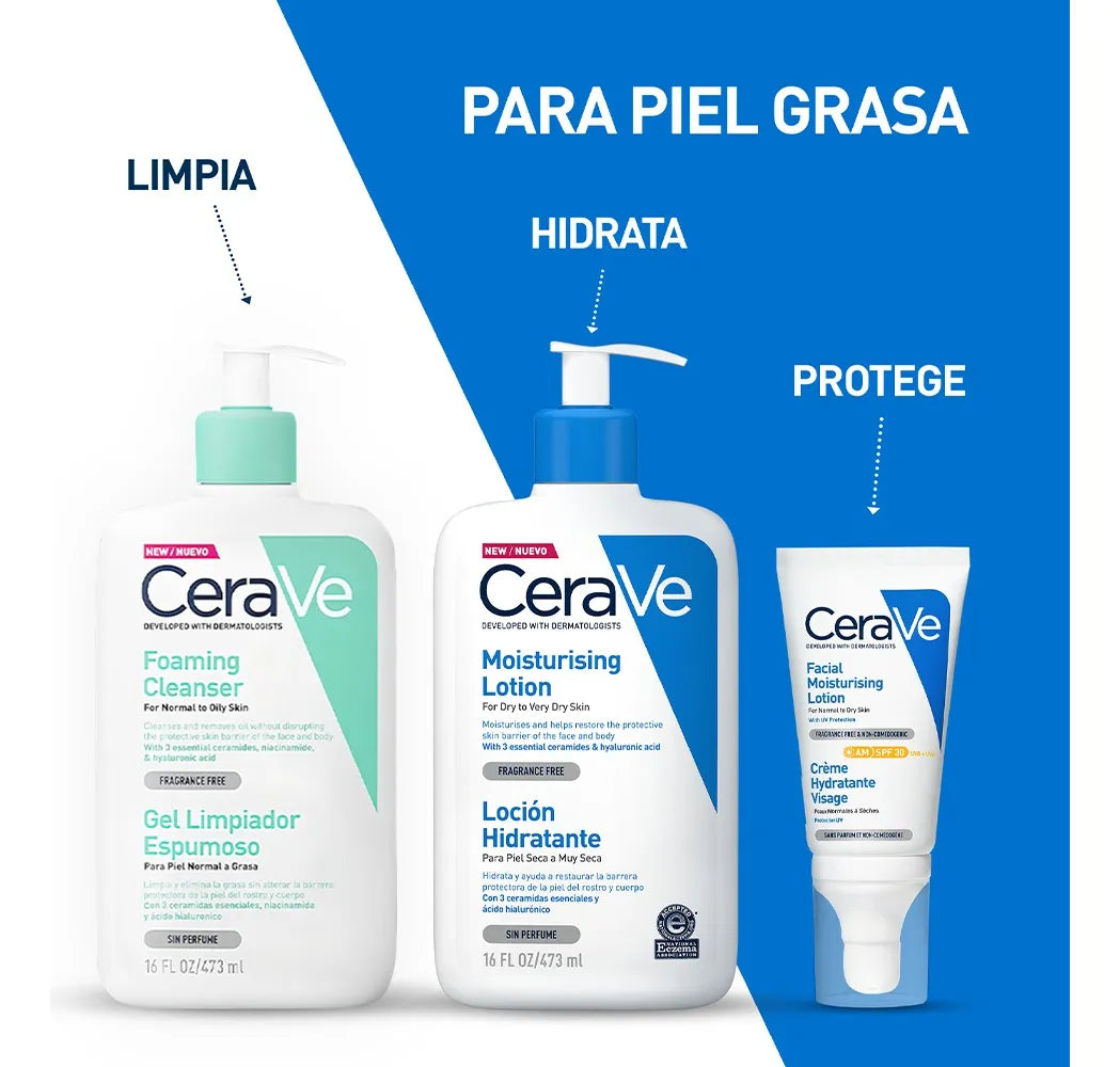CeraVe Foaming Facial Cleanser - Gel Limpiador Espumoso para Piel Normal a Grasa 473ml