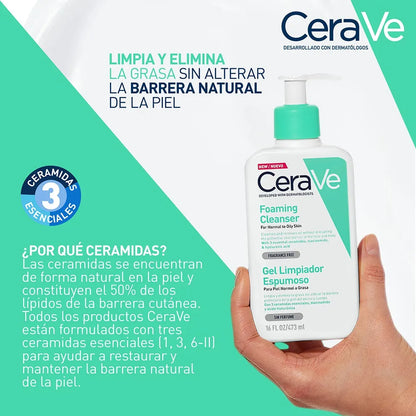 CeraVe Foaming Facial Cleanser - Gel Limpiador Espumoso para Piel Normal a Grasa 473ml