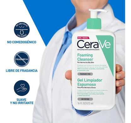 CeraVe Foaming Facial Cleanser - Gel Limpiador Espumoso para Piel Normal a Grasa 473ml