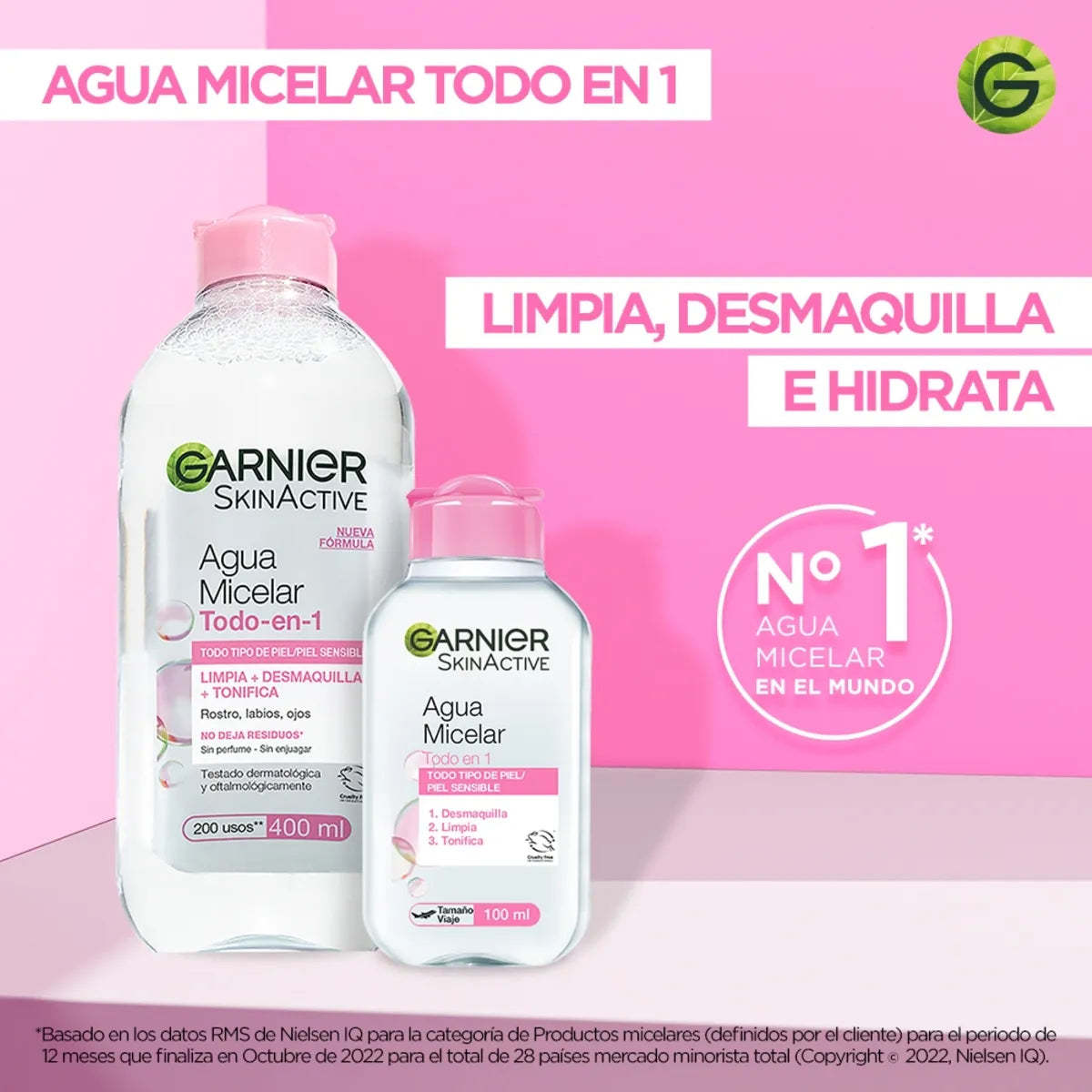 Agua Micelar Todo en 1 Garnier SkinActive - Limpia, Desmaquilla y Tonifica 400ml