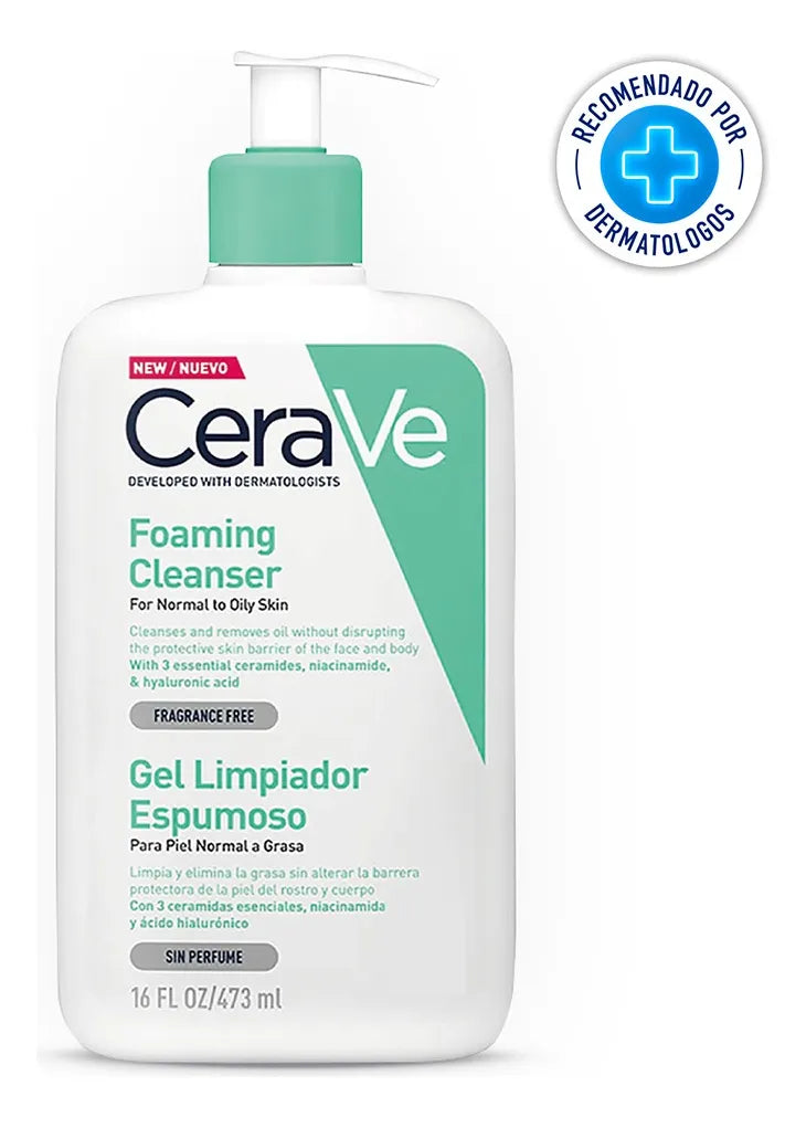 CeraVe Foaming Facial Cleanser - Gel Limpiador Espumoso para Piel Normal a Grasa 473ml