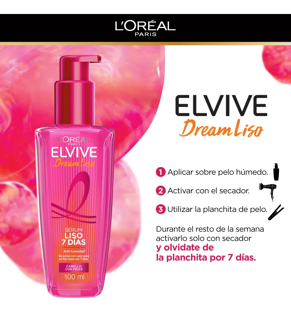 Serum L'Oréal Elvive Dream Long Liso Impecable 100ml - Anti Frizz Efecto Keratina